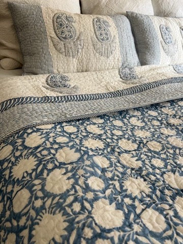 Clouds & Sapphire Quilted Bedspread Set