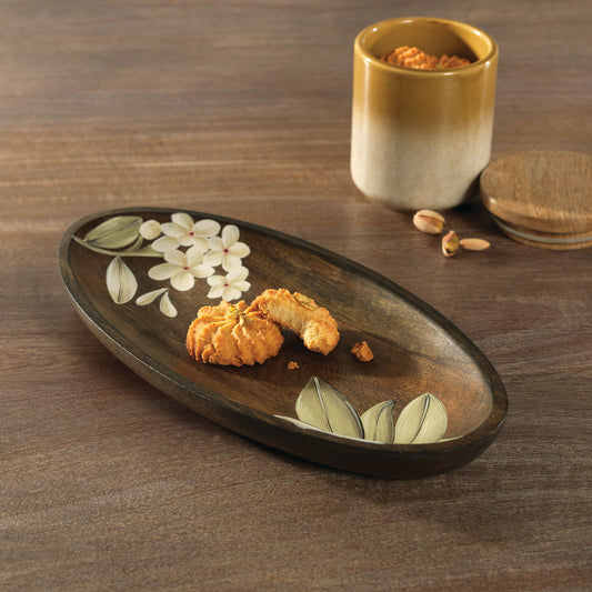 Frangipani Oval Wooden Platter
