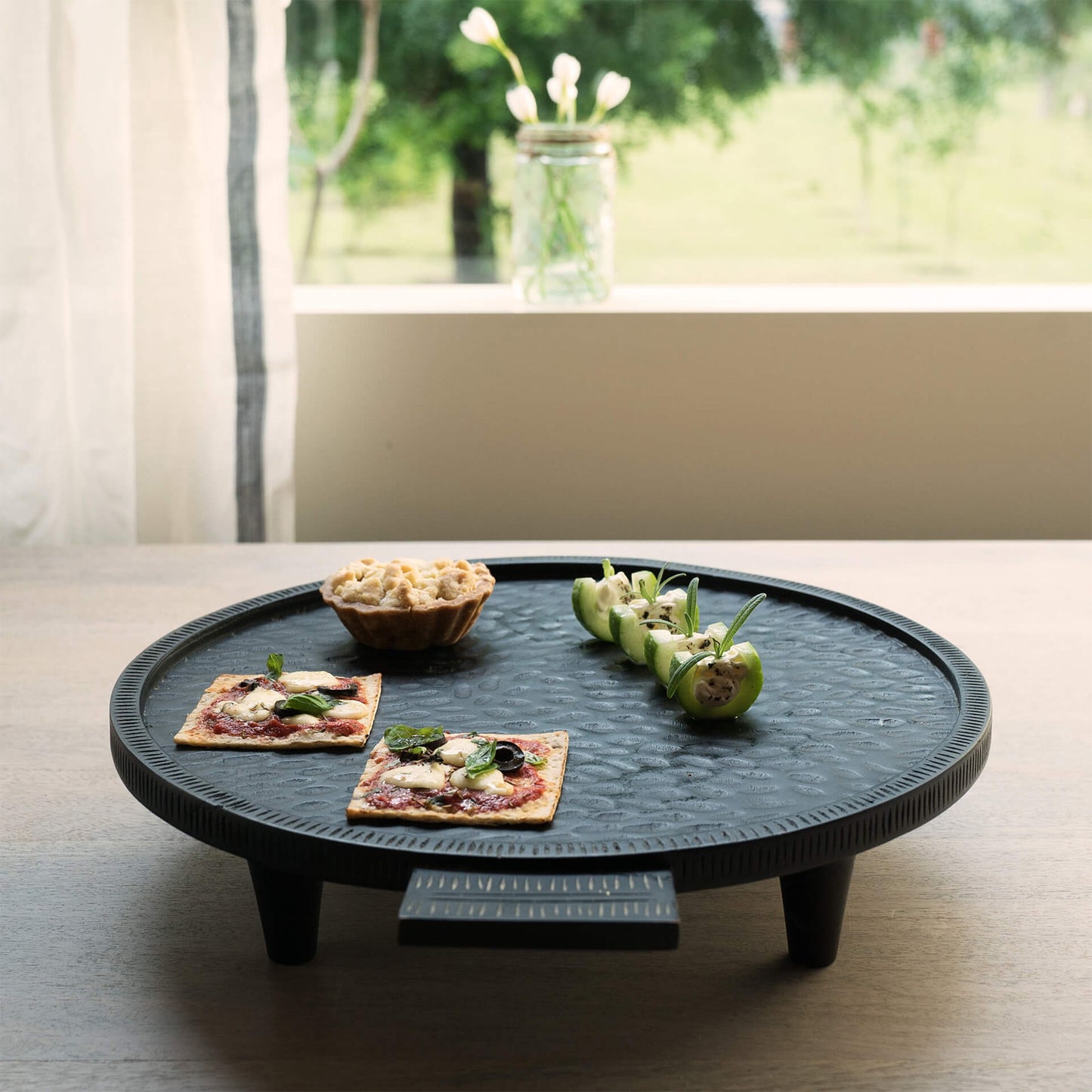 Tribal Mango Large Platter with Legs Black