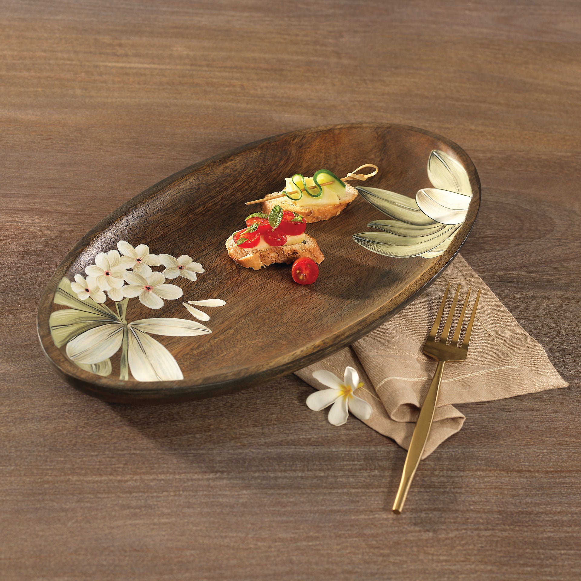 Frangipani Oval Wooden Platter