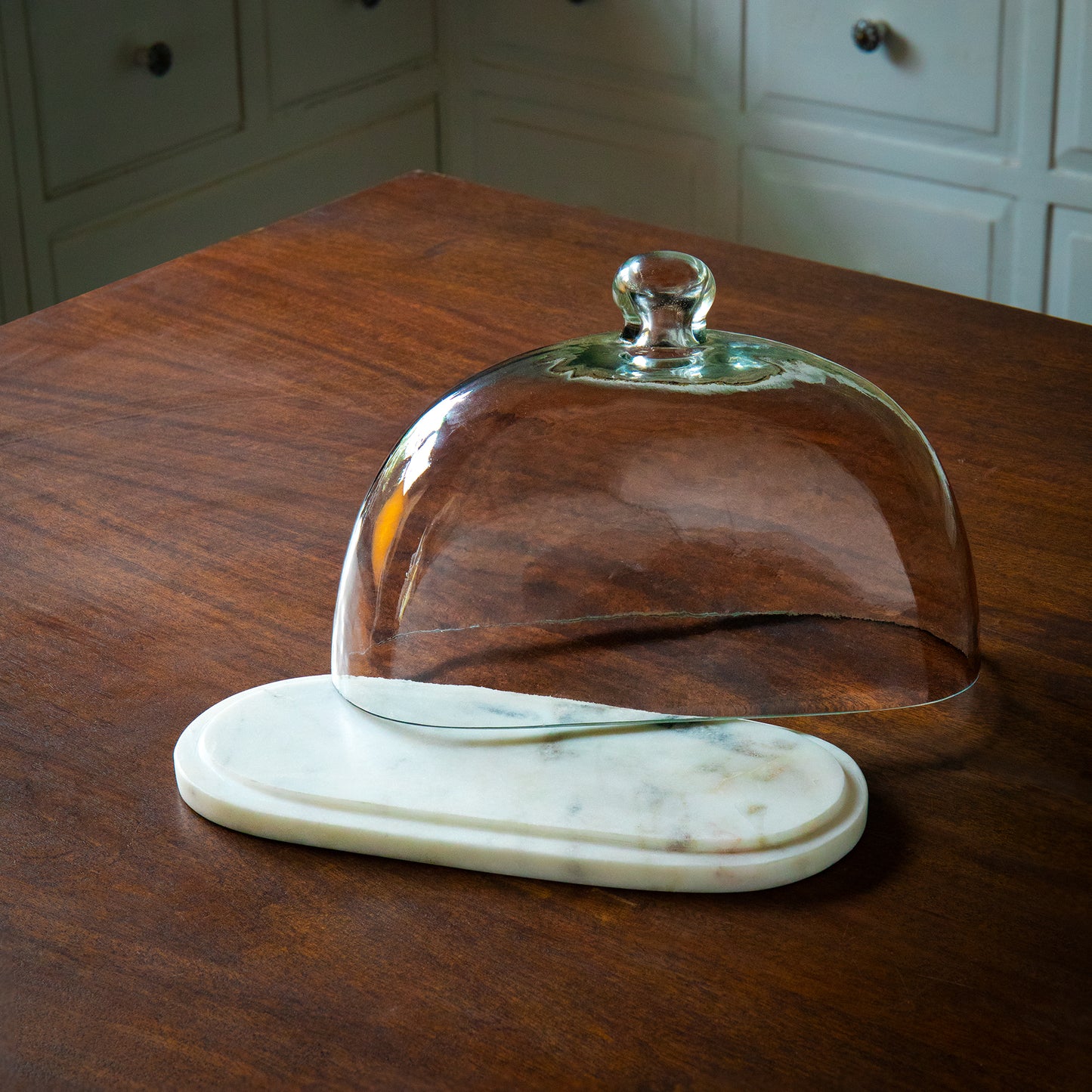 Glass Cloche With Marble Base Oval