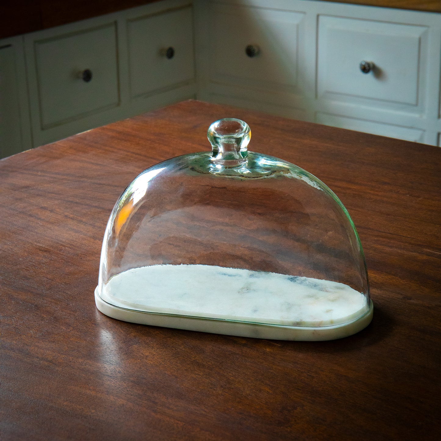 Glass Cloche With Marble Base Oval