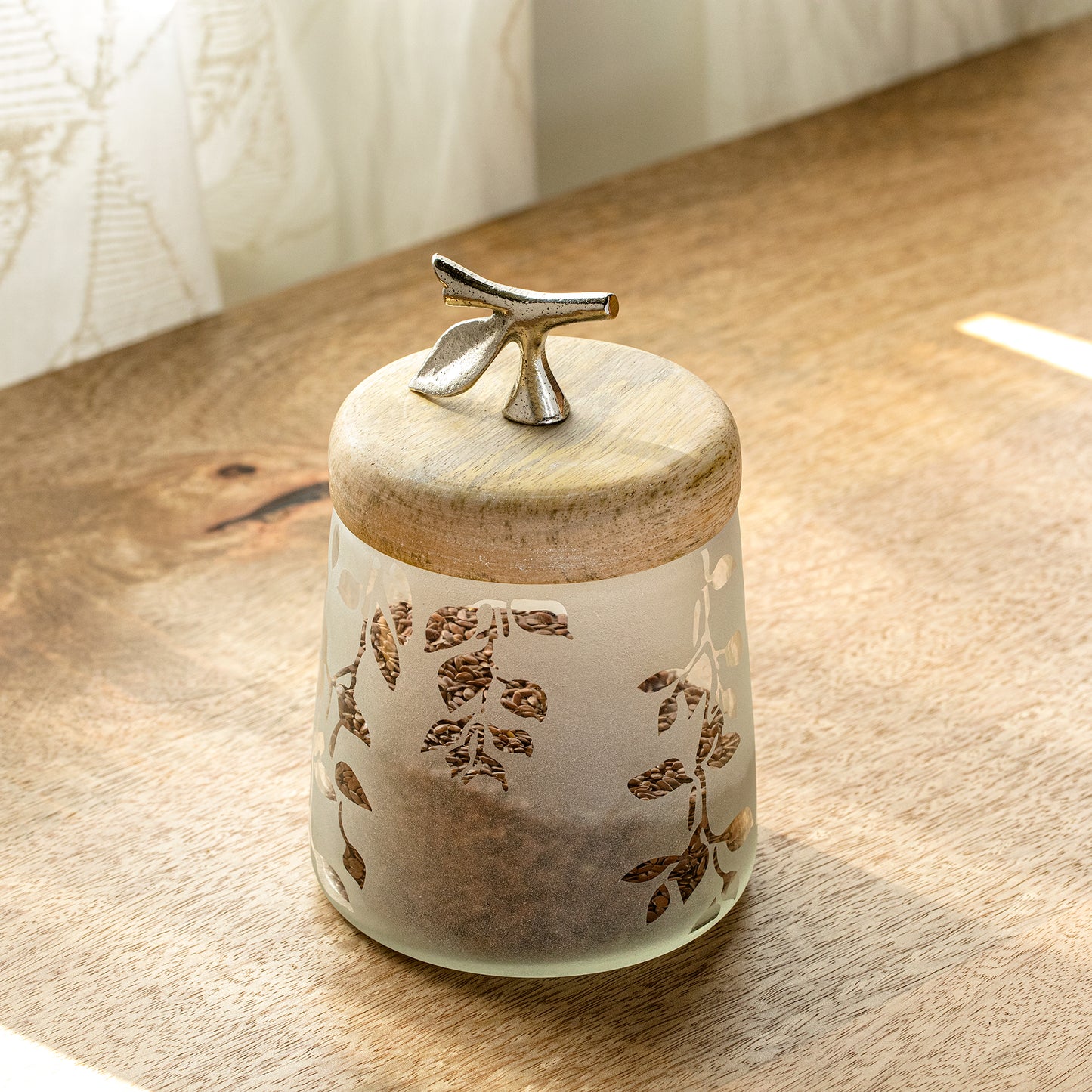 Twigy Frosted Glass Jar with Wooden Lid