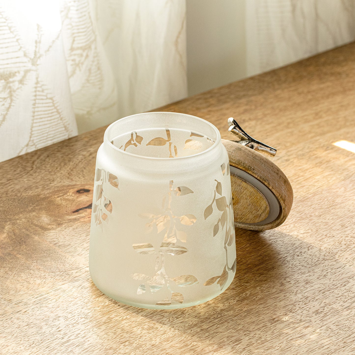 Twigy Frosted Glass Jar with Wooden Lid