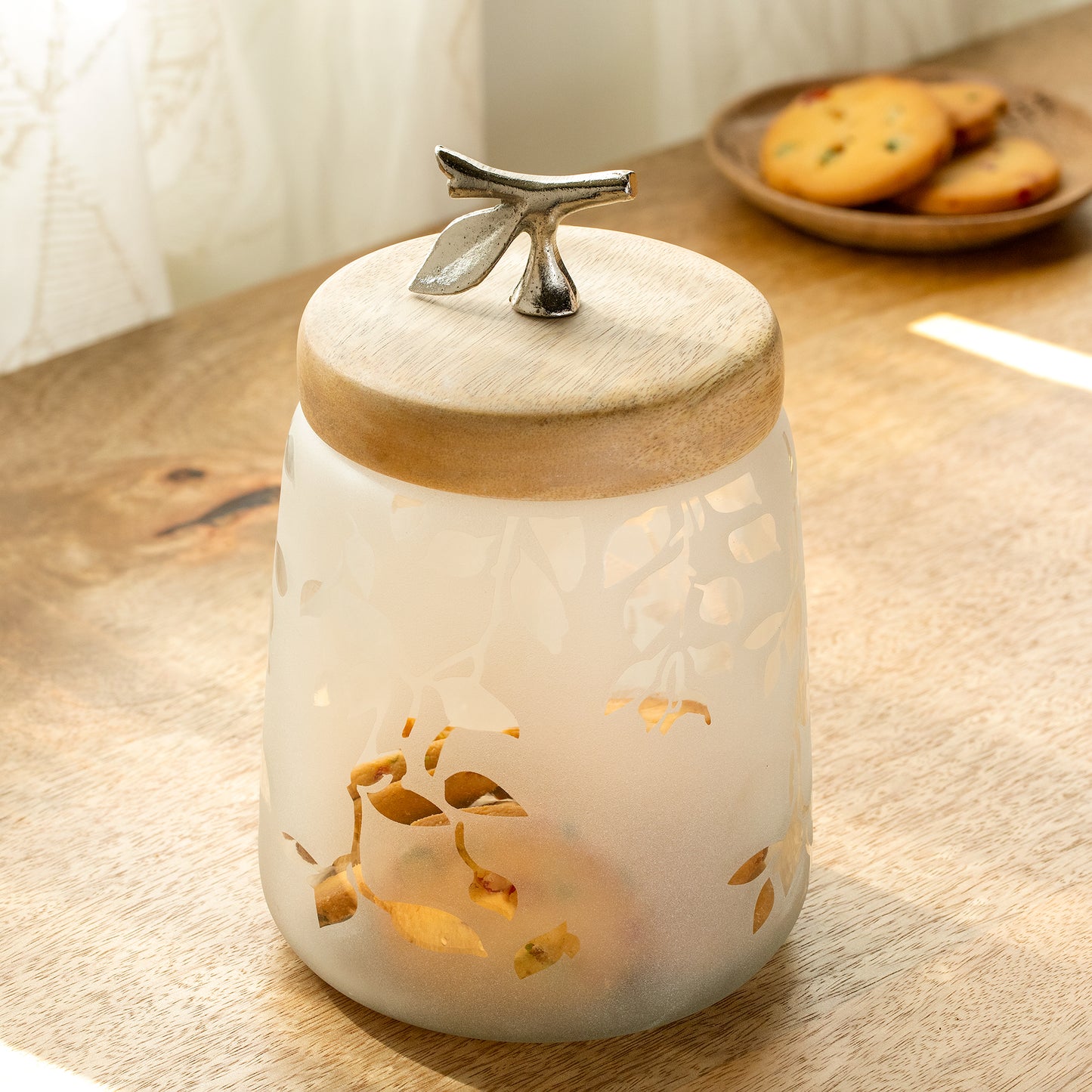 Twigy Frosted Glass Jar with Wooden Lid