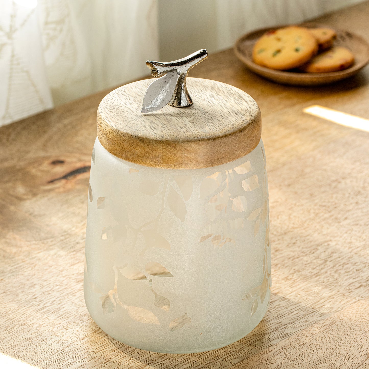 Twigy Frosted Glass Jar with Wooden Lid