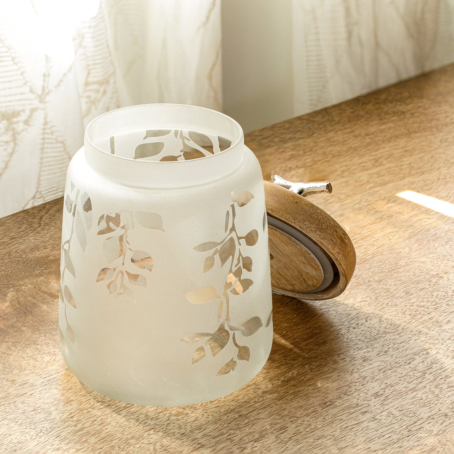 Twigy Frosted Glass Jar with Wooden Lid