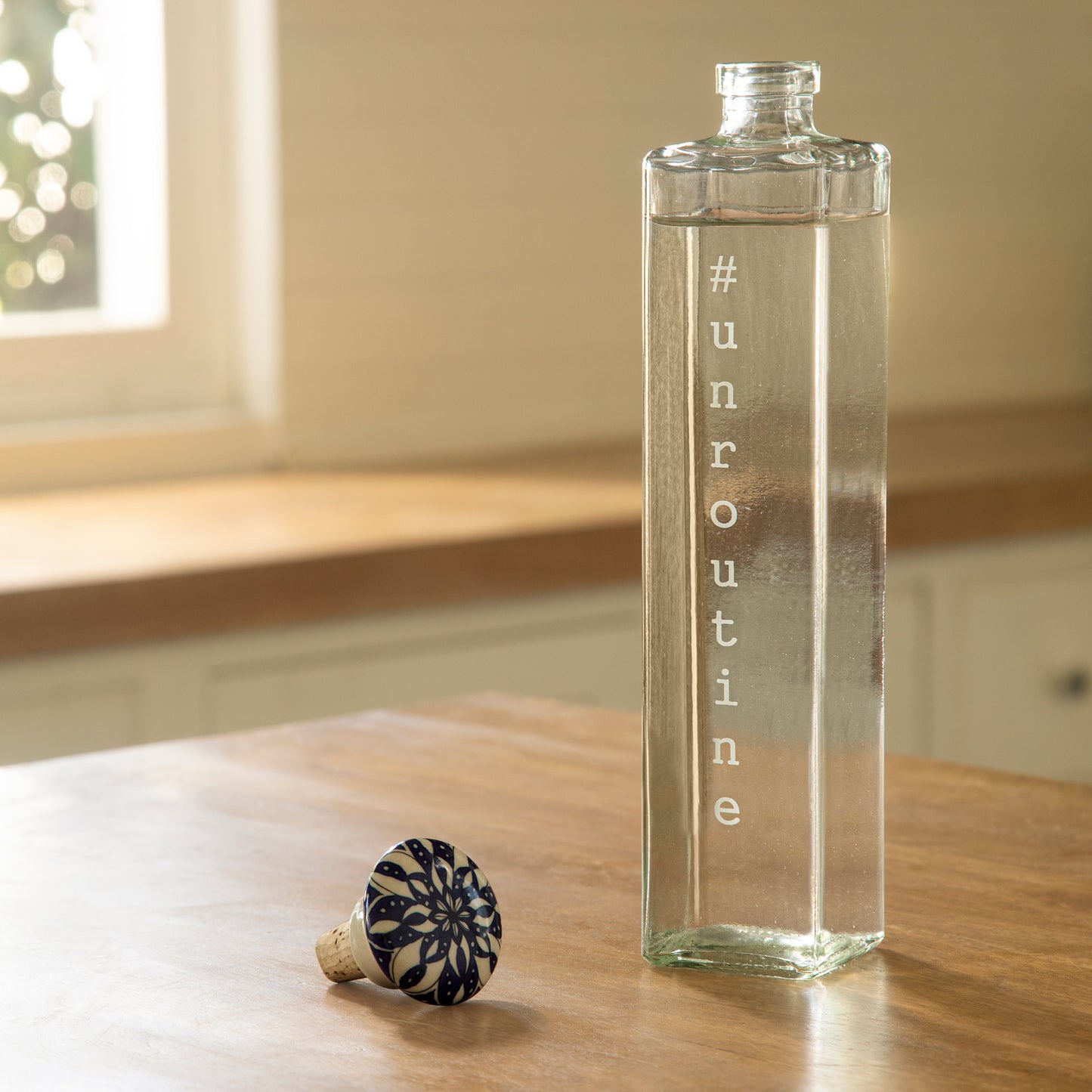 Square glass water bottle with ceramic stopper