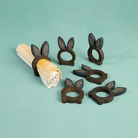 Golden Foliage Wooden Napkin Holder (Set of 6)