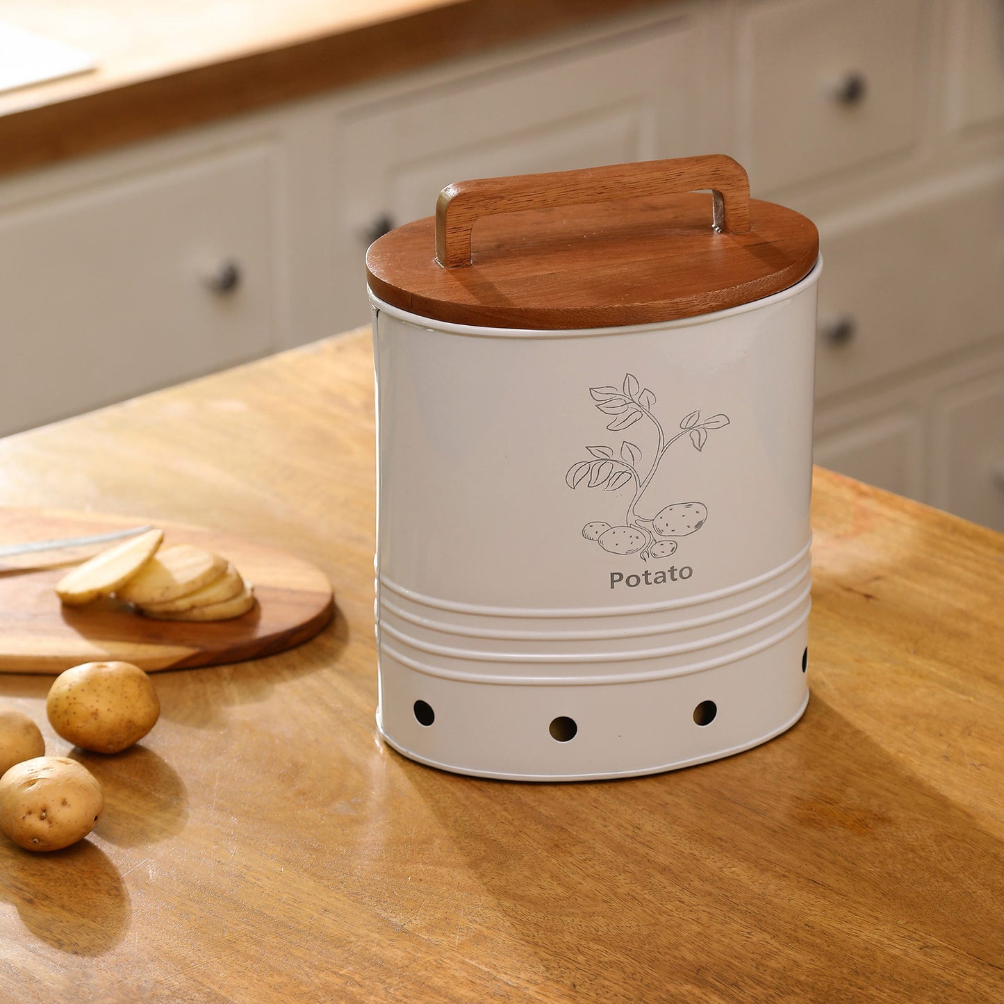 Potato Storage Barrel With Wooden Lid (2 colors)