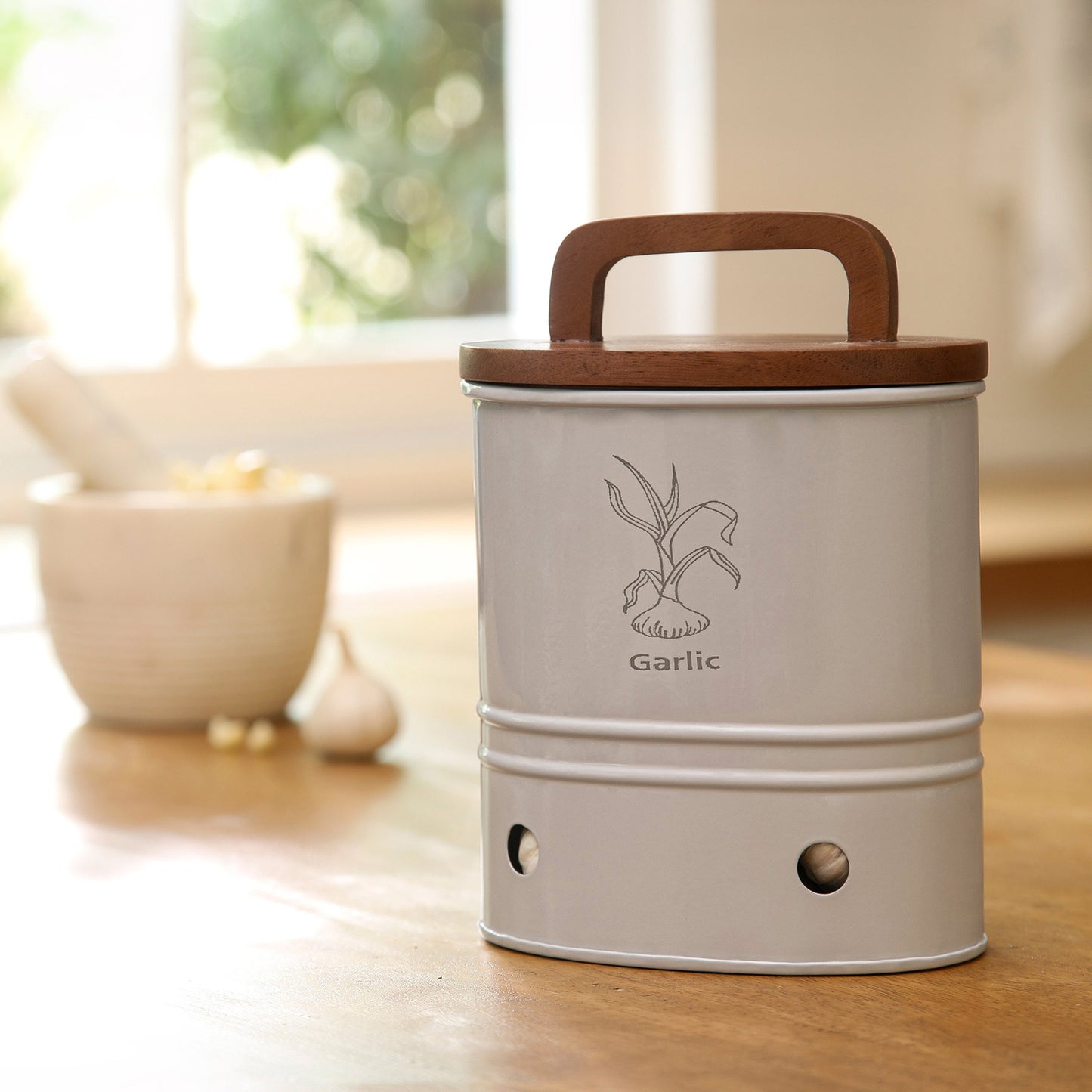 Garlic Storage Barrel With Wooden Lid (2 colors)