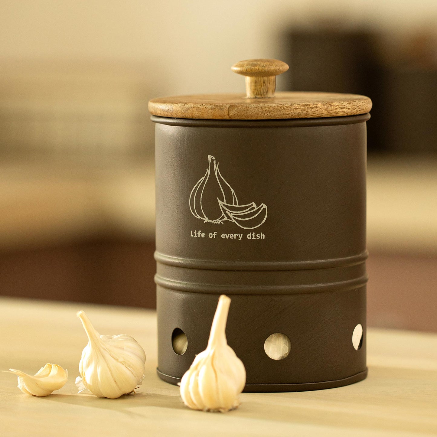 Garlic Storage Barrel With Wooden Lid (2 colors)