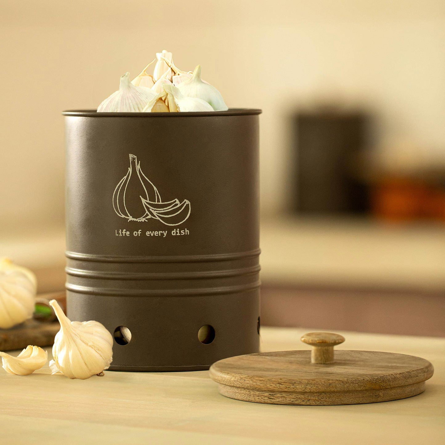 Garlic Storage Barrel With Wooden Lid (2 colors)