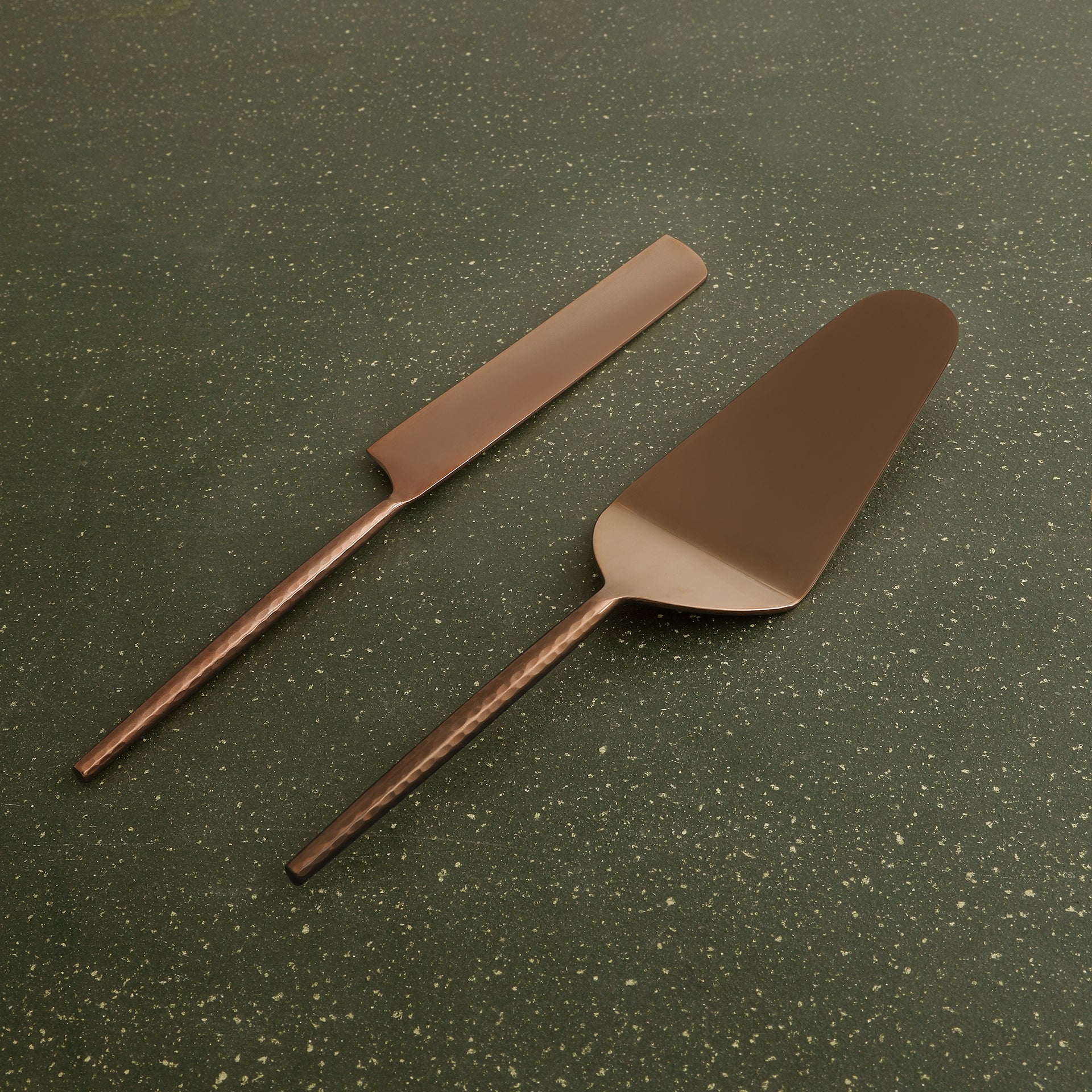 Norah Rose Gold Hammered Handle Cake Server Set Of 2