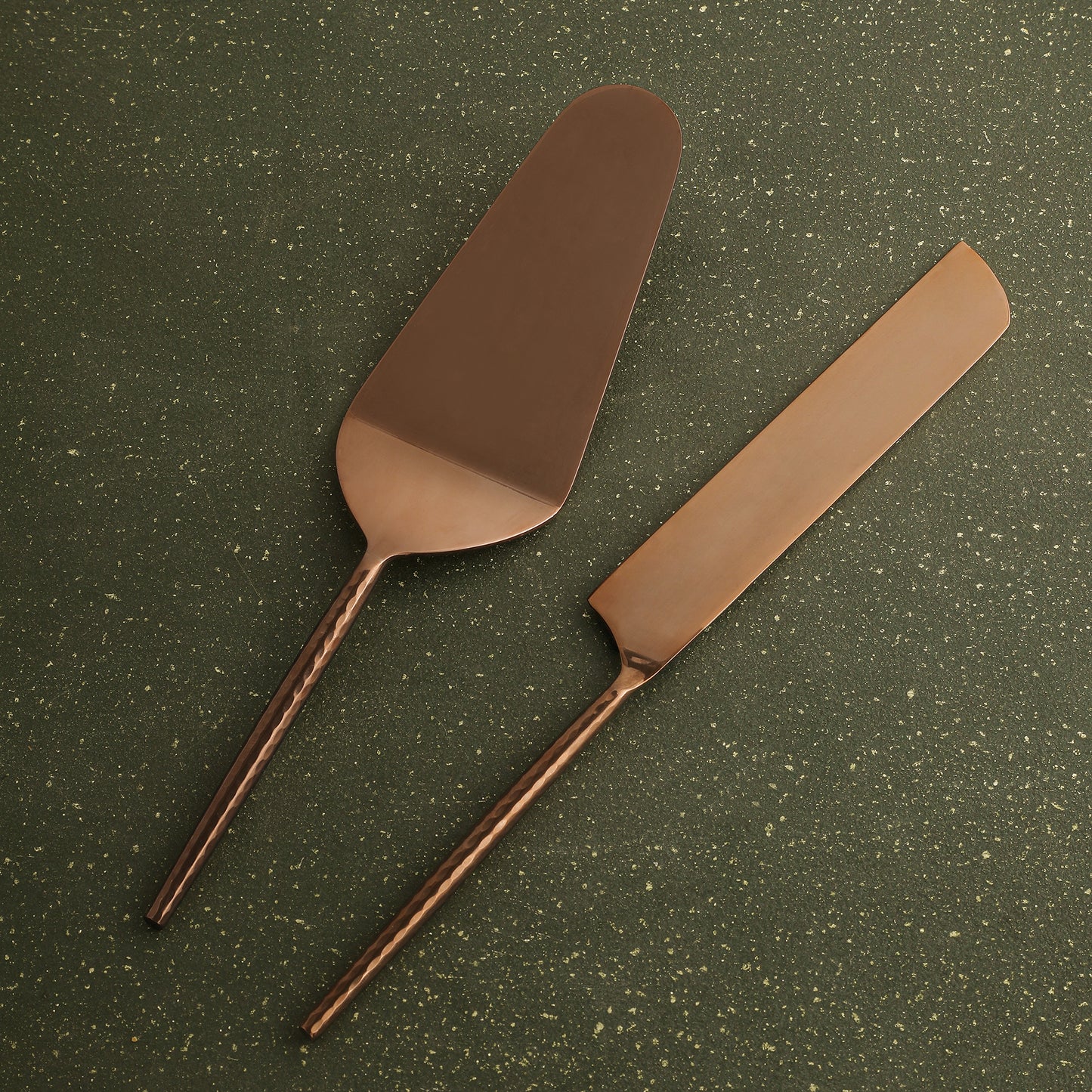 Norah Rose Gold Hammered Handle Cake Server Set Of 2