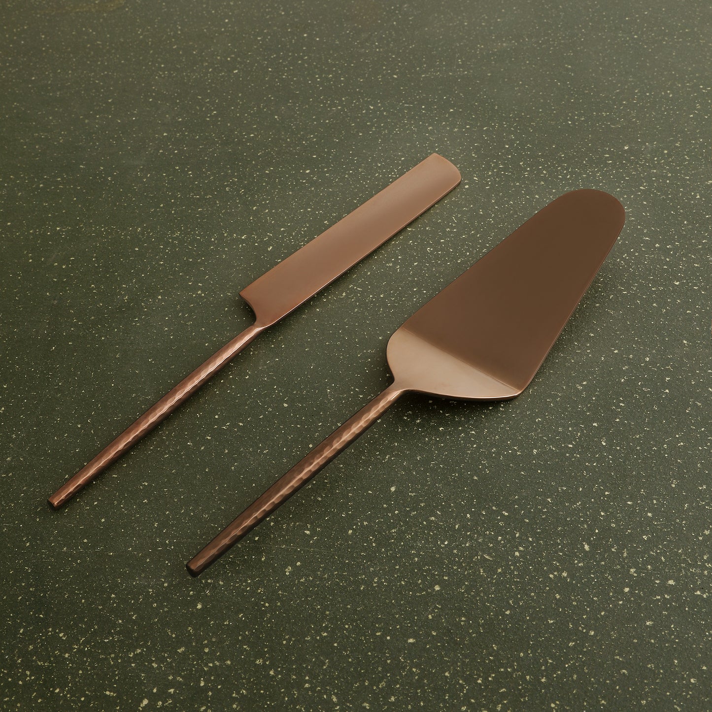 Norah Rose Gold Hammered Handle Cake Server Set Of 2