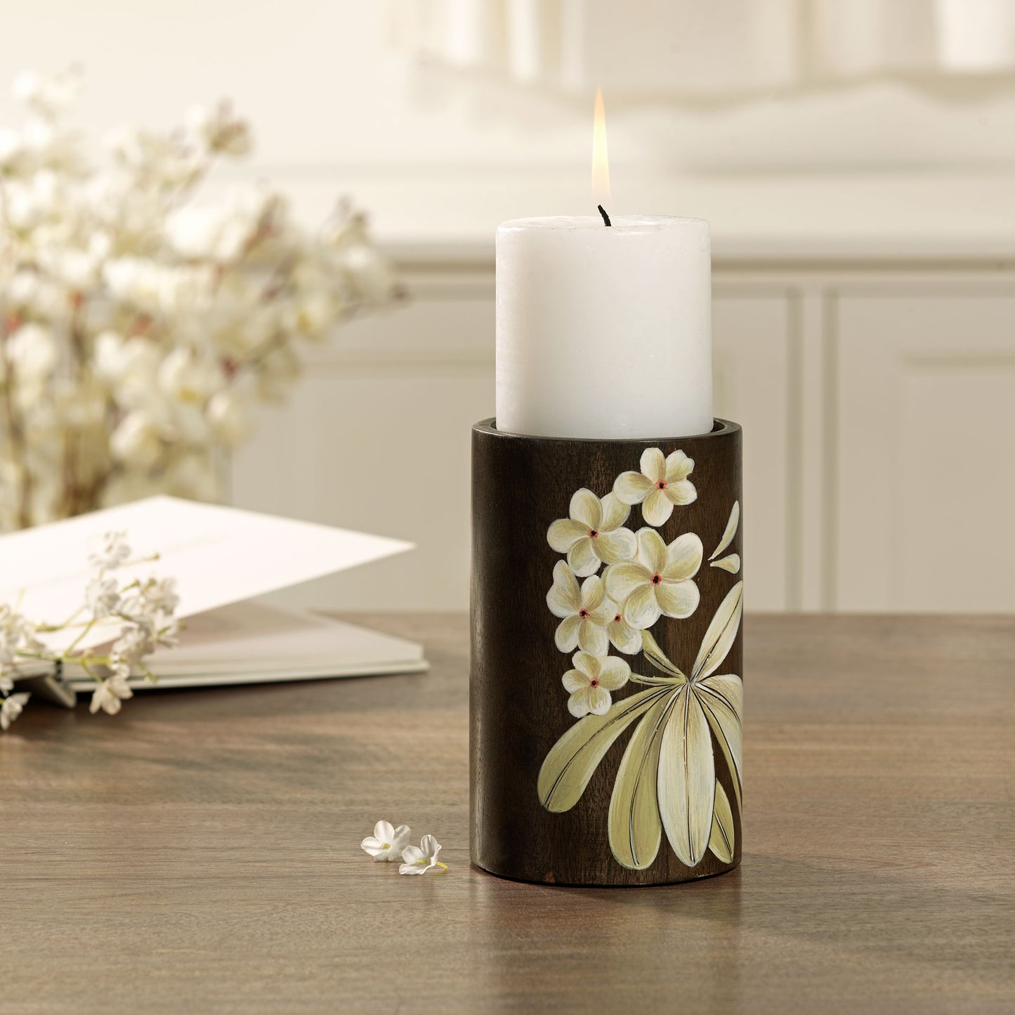 Frangipani Wooden Candle Holder