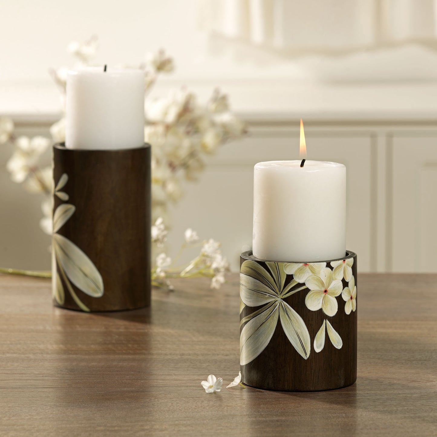 Frangipani Wooden Candle Holder